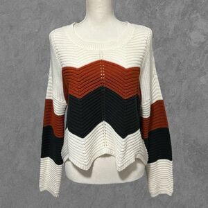 FULL CIRCLE TRENDS | Color Block Striped Cropped Long Sleeve Sweater Size XL
